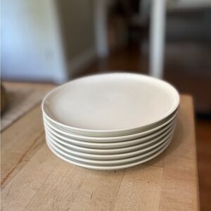CB2 White Ceramic Salad Plate Set - Stack of 6